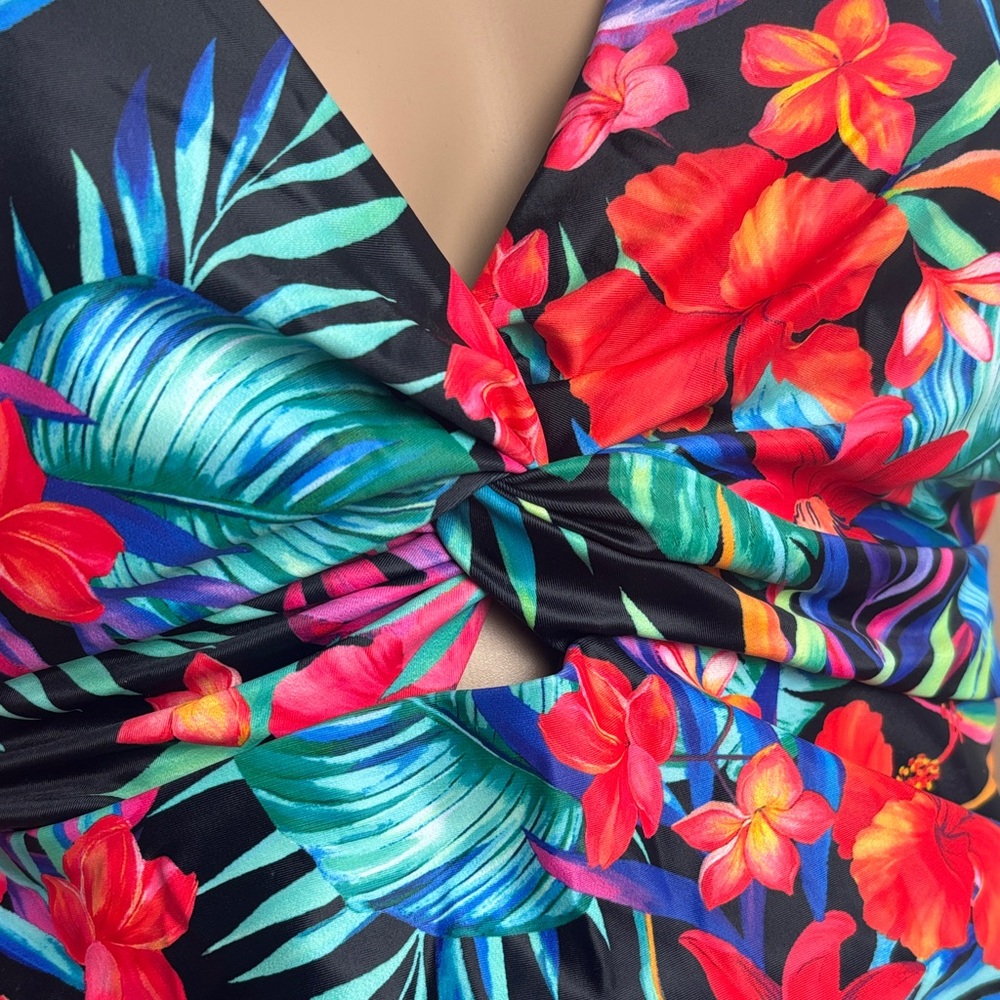 NWT Tankini Tropical Print Bikini Top Matching Black Swim Shorts with Pockets! - Picture 4 of 14
